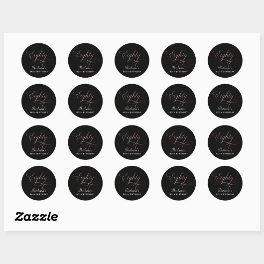 80e Verjaardag Feest Roze Gouden Script Ronde Sticker (Vel)