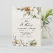 80e Verjaardag Feest Winter White Floral Greenery Kaart (Staand voorkant)