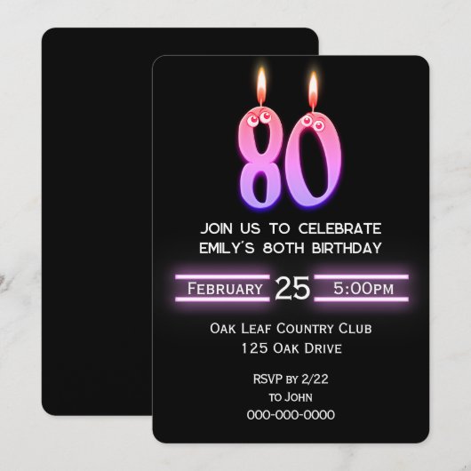 80e verjaardag feestkaarsen kaart (Voorkant / Achterkant)