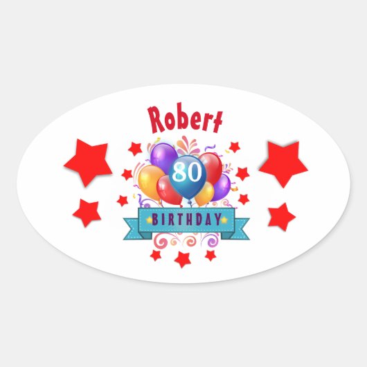 80e verjaardag Festive Colorful Balloons C01HZ Ovale Sticker (Voorkant)