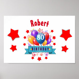 80e verjaardag Festive Colorful Balloons C01HZ Poster