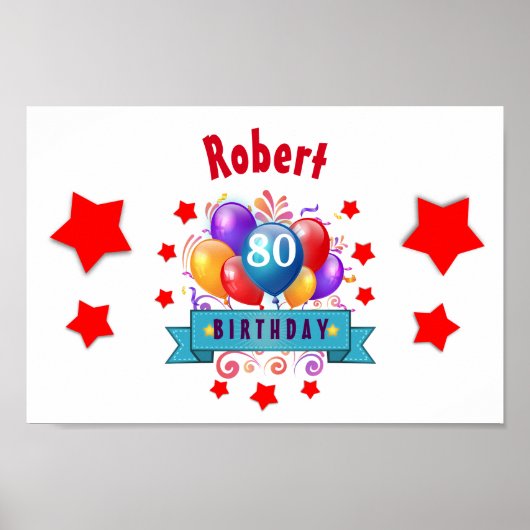 80e verjaardag Festive Colorful Balloons C01HZ Poster (Voorkant)