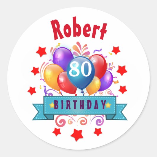 80e verjaardag Festive Colorful Balloons C01HZ Ronde Sticker (Voorkant)