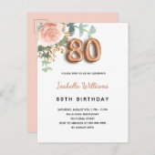80e verjaardag floraal roos goud eucalyptus greene uitnodiging briefkaart (Voorkant / Achterkant)