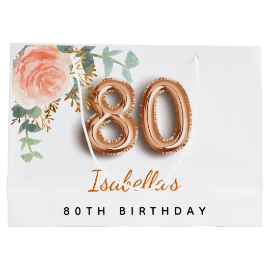 80e verjaardag floraal roos goud eucalyptusverjaar groot cadeauzakje (Achterkant)