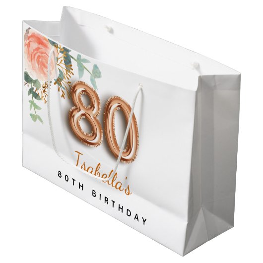 80e verjaardag floraal roos goud eucalyptusverjaar groot cadeauzakje (Voorkant Gekanteld)