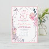 80e Verjaardag Floral Blush Roos Waterverf Party Kaart (Staand voorkant)