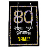 80e verjaardag: Floral Flowers Number, Custom Name Medium Cadeauzakje (Achterkant)