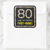 80e verjaardag: Floral Flowers Number, Custom Name Vierkante Sticker (Tas)