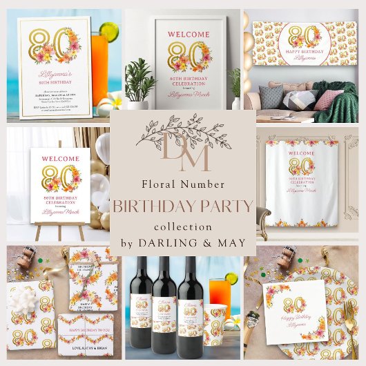 80e verjaardag  Floral Gold Number 80 I Kaart
