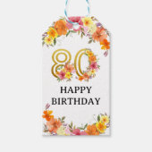 80e verjaardag Floral Gold Nummer 80 tot en met Cadeaulabel (Voorkant)