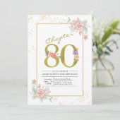 80e verjaardag Floral Gold Script Kaart (Staand voorkant)