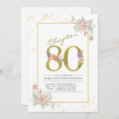 80e verjaardag Floral Gold Script Kaart (Voorkant / Achterkant)