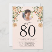 80e verjaardag Floral Photo Party Kaart (Voorkant)