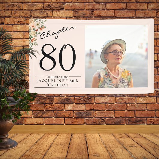 80e verjaardag Floral Pink Foto Spandoek