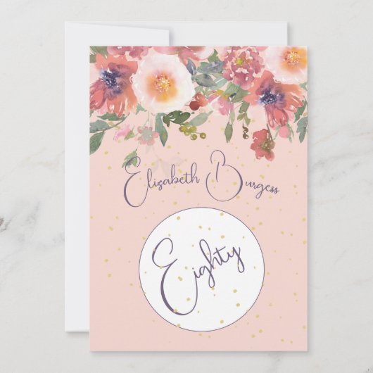 80e verjaardag Floral Pink Rose Elegant Verjaardag Kaart (Achterkant)