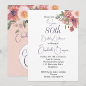 80e verjaardag Floral Pink Rose Elegant Verjaardag Kaart (Voorkant / Achterkant)