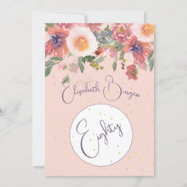 80e verjaardag Floral Pink Rose Elegant Verjaardag Kaart