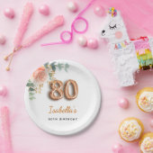 80e verjaardag florale roos goud eucalyptusmonogra papieren bordje (Feest)