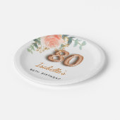 80e verjaardag florale roos goud eucalyptusmonogra papieren bordje (Gekanteld)