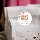 80e verjaardag florale roos goud eucalyptusmonogra ronde sticker