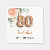 80e verjaardag florale roos goud eucalyptusmonogra servet (Voorkant)