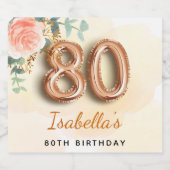 80e verjaardag florale roos goud eucalyptusmonogra sparkling wijnetiket (Enkel label)