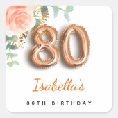 80e verjaardag florale roos goud eucalyptusmonogra vierkante sticker (Voorkant)