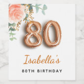 80e verjaardag florale roos goud eucalyptusmonogra wijn etiket (Enkel label)