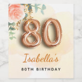 80e verjaardag florale roos goud eucalyptusmonogra wijn etiket (Enkel label)