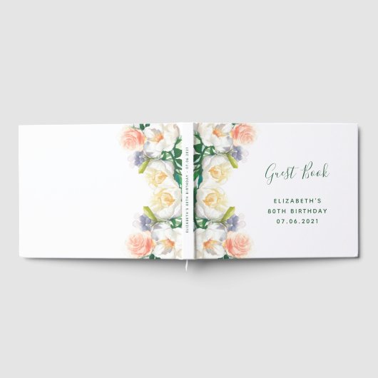 80e verjaardag florals wit zwart roze gastenboek (Volledig)