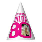 80e verjaardag foto aangepaste foto roze wit feesthoedjes (Voorkant)