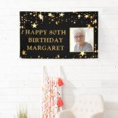 80e verjaardag Foto Black Gold Stars Persoonlijk Spandoek (Insitu)