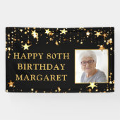 80e verjaardag Foto Black Gold Stars Persoonlijk Spandoek (Horizontaal)