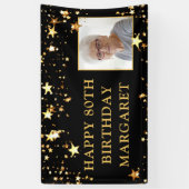 80e verjaardag Foto Black Gold Stars Persoonlijk Spandoek (Verticaal)