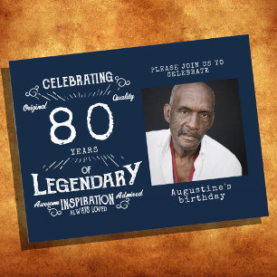 80e verjaardag Foto Blue  Birthday Invites Briefkaart