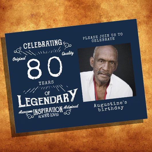 80e verjaardag Foto Blue  Birthday Invites Briefkaart