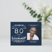 80e verjaardag Foto Blue  Birthday Invites Briefkaart (Staand voorkant)