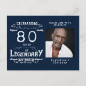 80e verjaardag Foto Blue  Birthday Invites Briefkaart (Voorkant)