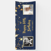 80e verjaardag Foto Blue Gold Stars Persoonlijk Spandoek (Verticaal)