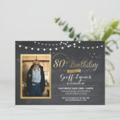 80e verjaardag Foto Chalk Rustic Gold Invitation Kaart (Staand voorkant)