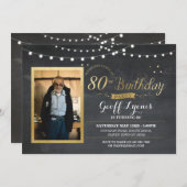 80e verjaardag Foto Chalk Rustic Gold Invitation Kaart (Voorkant / Achterkant)