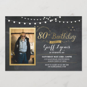 80e verjaardag Foto Chalk Rustic Gold Invitation Kaart