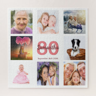 80e verjaardag foto collage vrouw wit legpuzzel