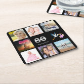 80e verjaardag foto collage zwart kartonnen onderzetters (Schuin)