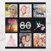 80e verjaardag foto collage zwart wijn etiket (Enkel label)