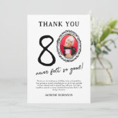 80e verjaardag foto dank je wel bedankkaart (Staand voorkant)