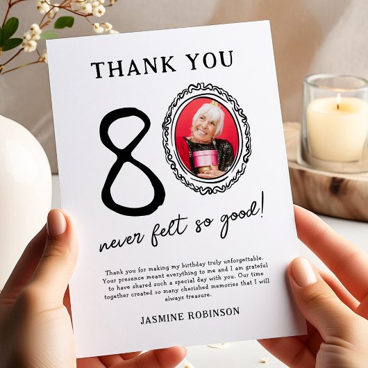 80e verjaardag foto dank je wel bedankkaart