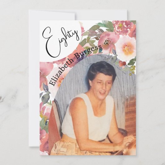 80e verjaardag foto Floral Elegant Verjaardag Kaart (Achterkant)