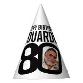 80e verjaardag foto gepersonaliseerd wit zwart mon feesthoedjes (Voorkant)